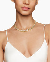 Curb Chain Necklace in 18K Yellow Gold with Diamonds, 7mm